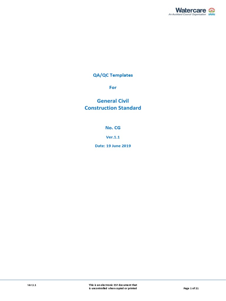 General Civil Construction Standard: QA/QC Templates For | PDF | Pipe ...