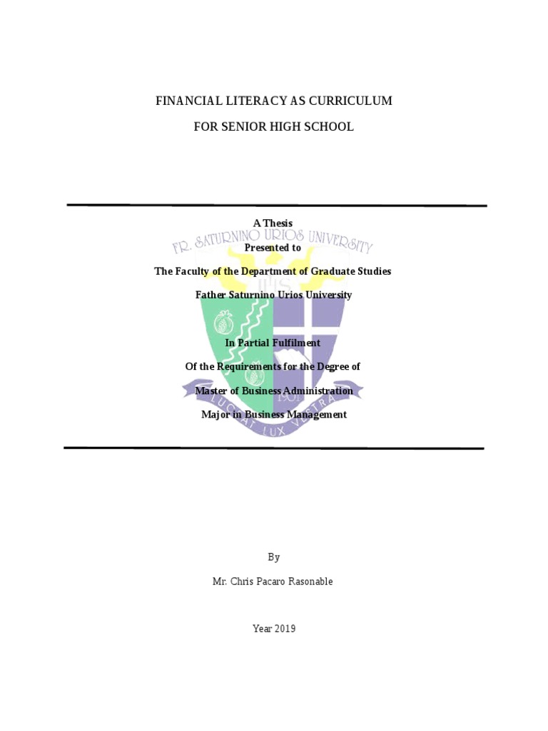 Financial Literacy in Senior High School | PDF | Survey Methodology ...