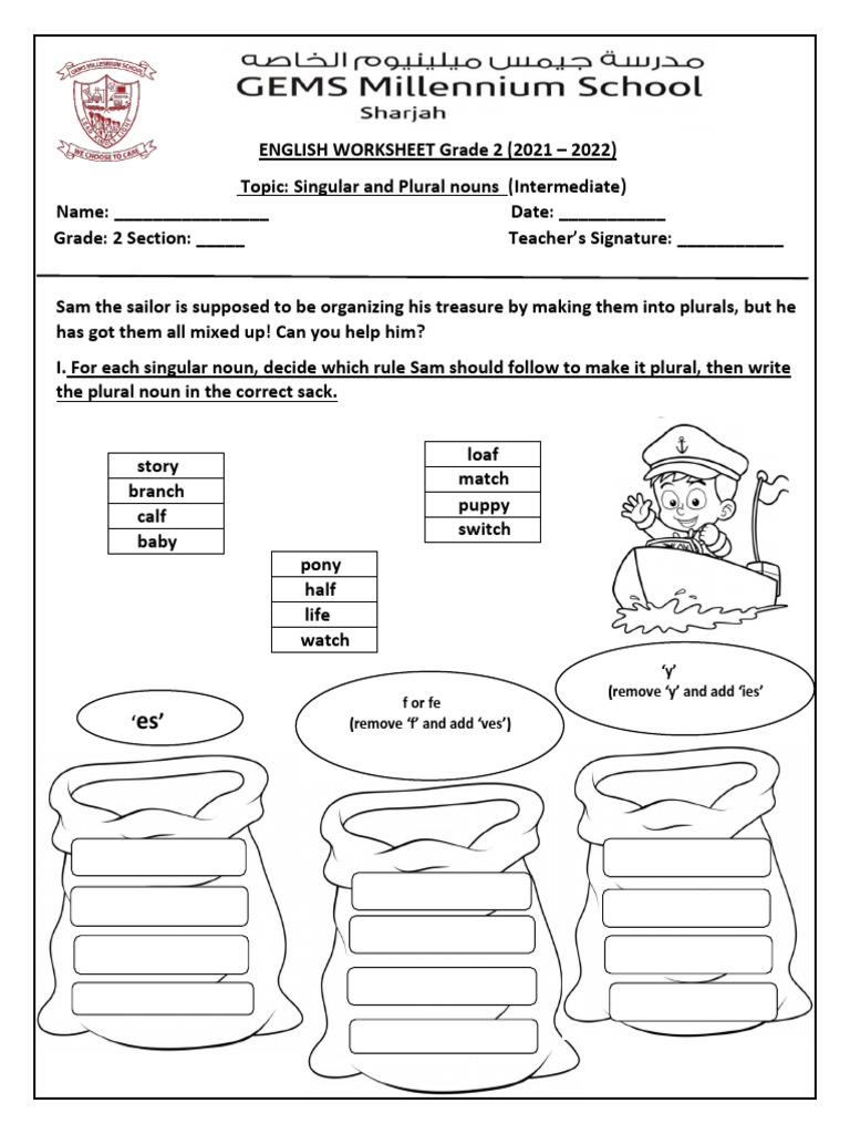 Grade 2 Singular and Plural Worksheet | PDF | Grammatical Number | Syntax