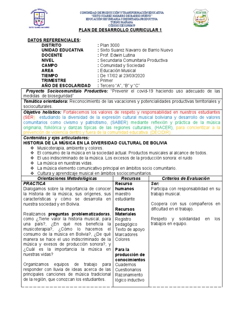 Plan de Desarrollo Curricular Sixto Suárez | PDF | Plan de estudios ...