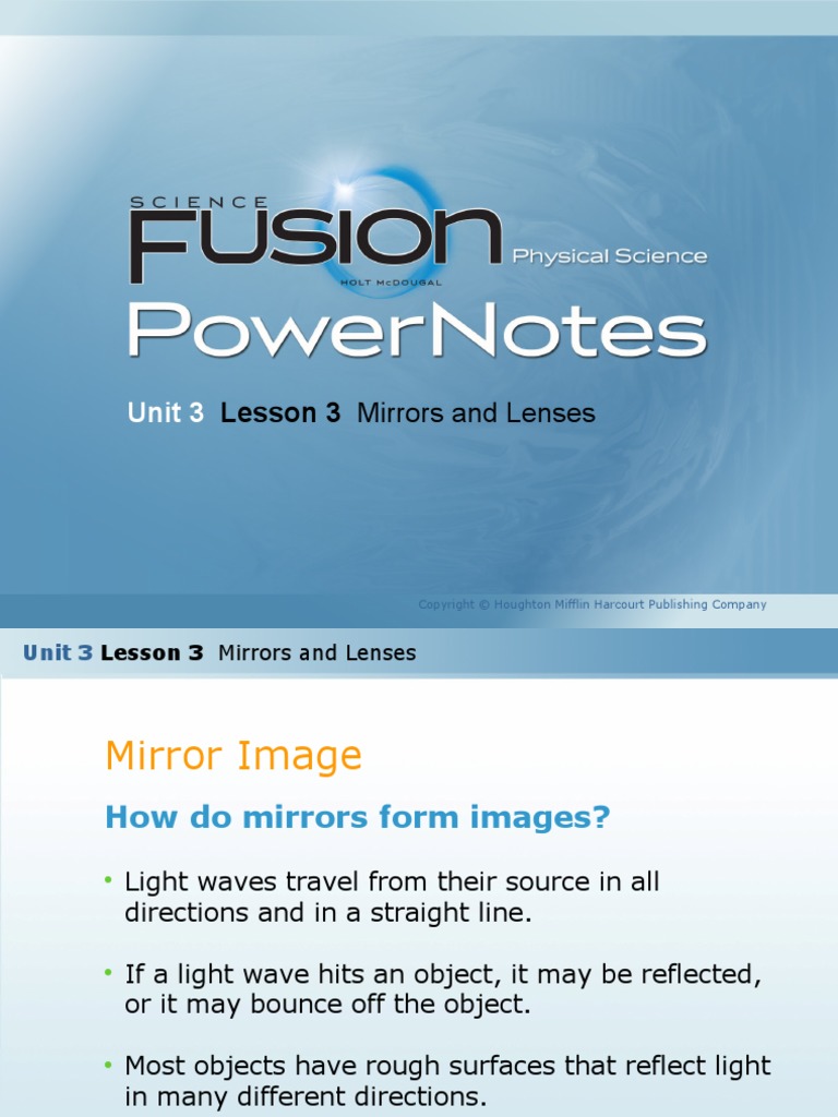 Mirrors and Lenses Notes PDF Mirror Optics