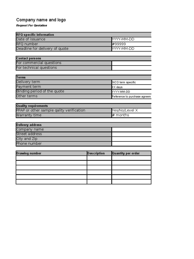 Request For Quotation RFQ Template PDF