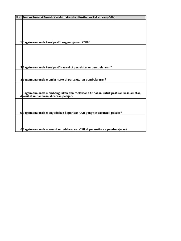 OSH Checklist Template BM PDF