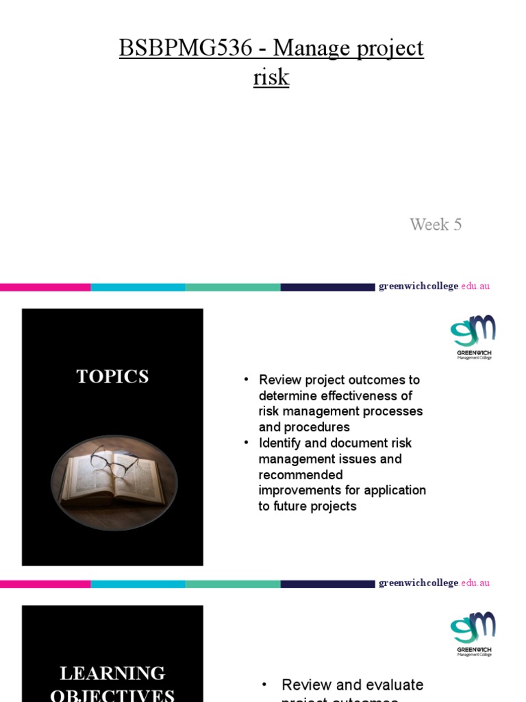 BSBPMG536 - Manage Project Risk: Week 5 | PDF | Risk Management | Risk