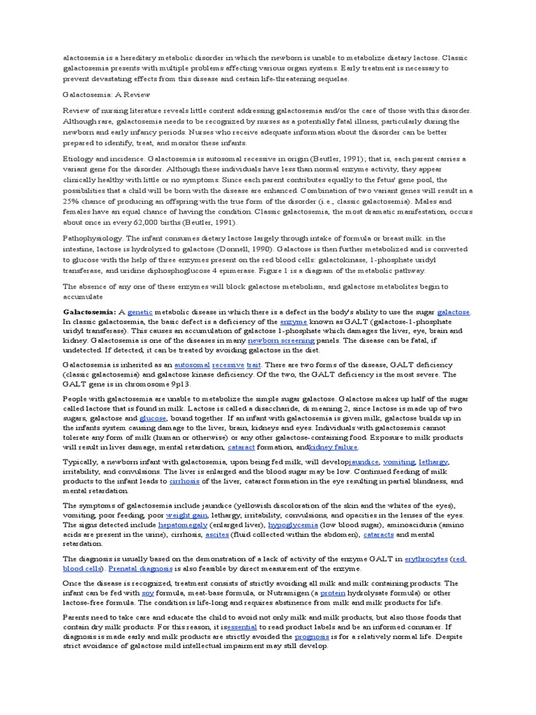 A Lactose Mia Is A Hereditary Metabolic Disorder in Which The Newborn