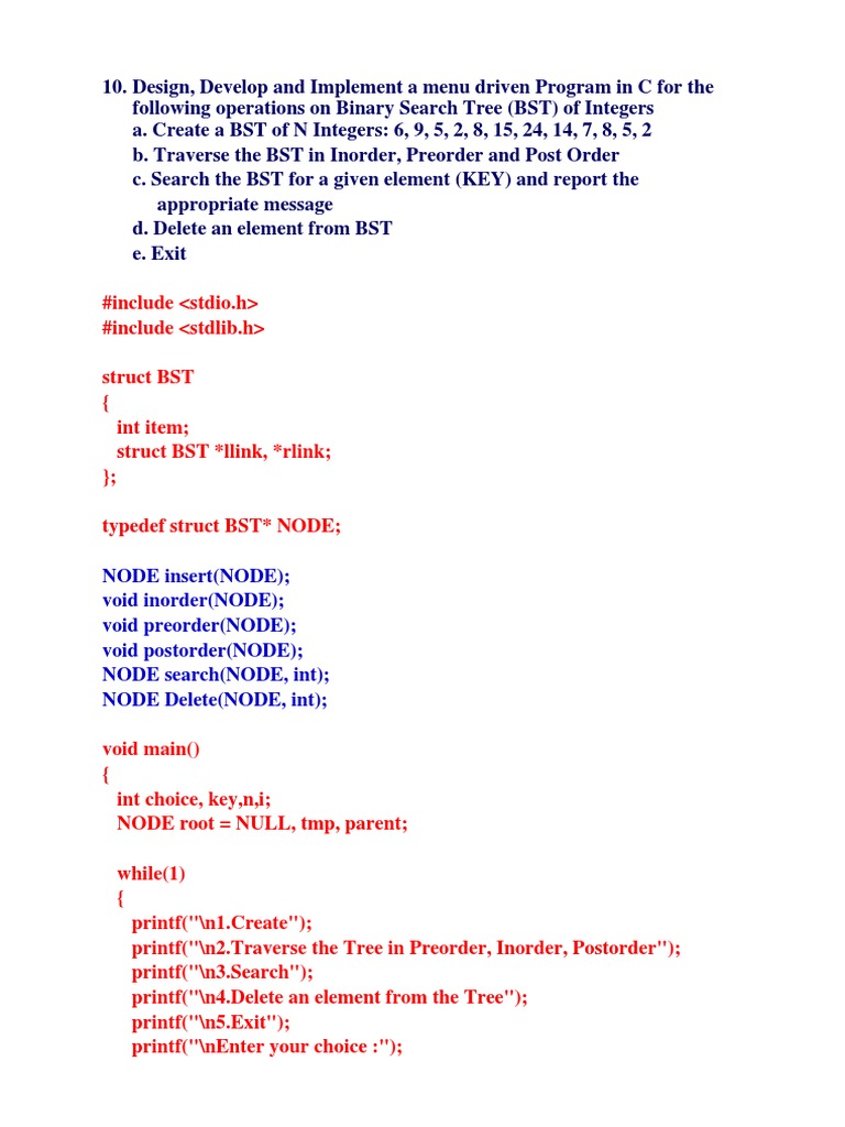 NODE Insert (NODE) Void Inorder (NODE) Void Preorder (NODE) Void ...