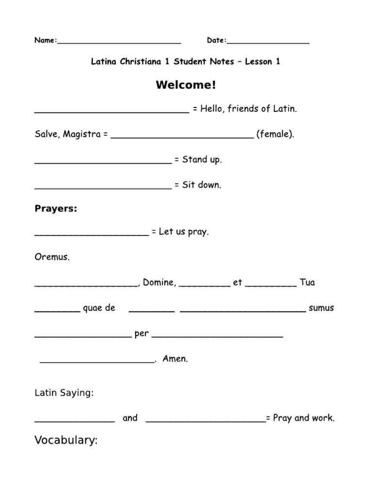 Latina Christiana 1 - Lesson 1 Student Notes | PDF