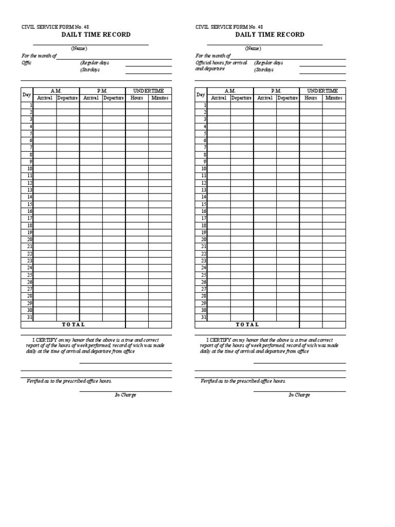 Daily Time Record for Civil Service | PDF