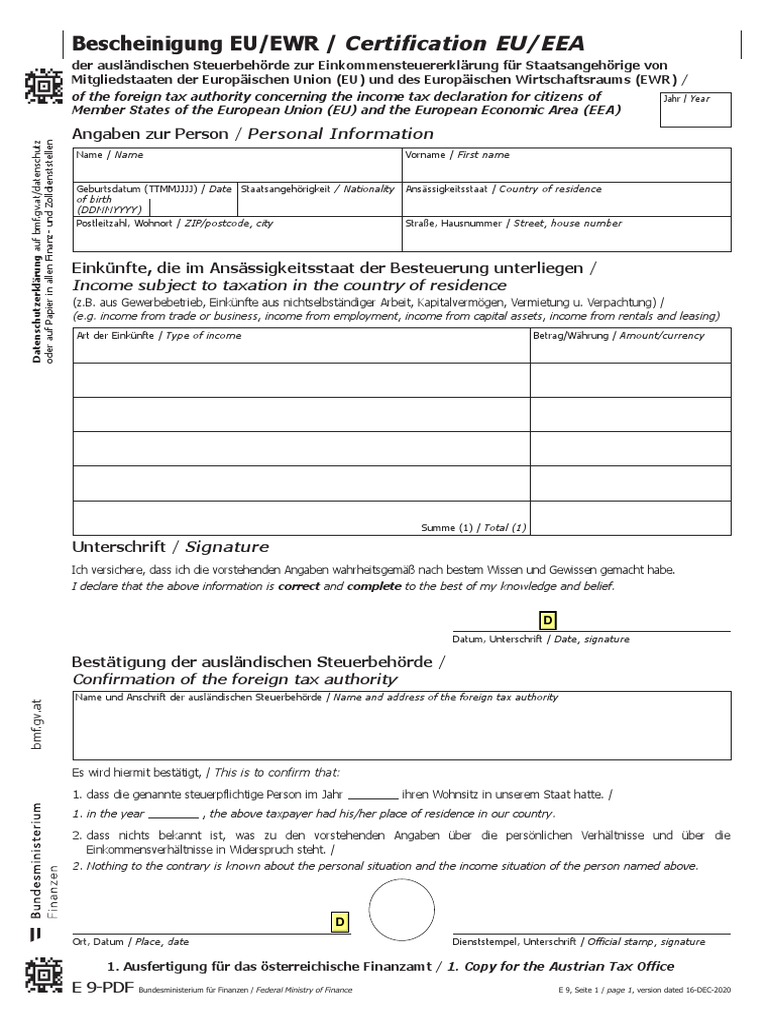 Bescheinigung EU/EWR / Certification EU/EEA: Angaben Zur Person ...