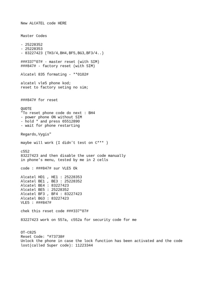 New Alcatel Code Here | PDF