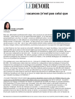 Chronique de Sandy Lachapelle - Le Bilan de Mes Vacances (N'est Pas Celui Que Vous Croyez) - Le Devoir