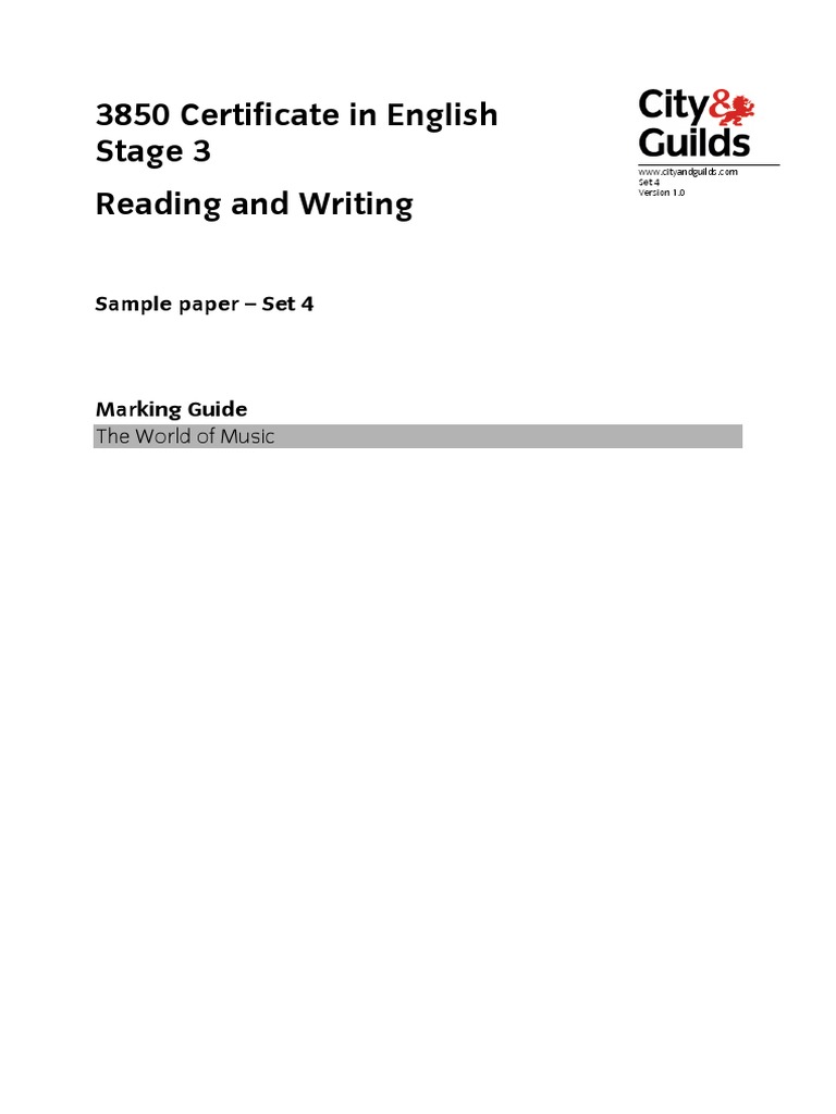 3850 Certificate in English Stage 3 Reading and Writing Sample Paper Set 4 PDF Linguistics