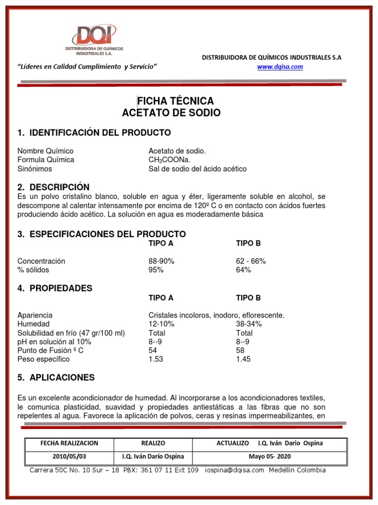 Acetato De Sodio Solubilidad En Agua Acetato-De-Sodio Tipo A | PDF | Solubilidad | Ácido