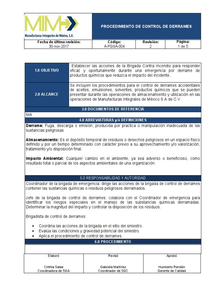 Control de Derrames Químicos | PDF | Residuos | Materiales