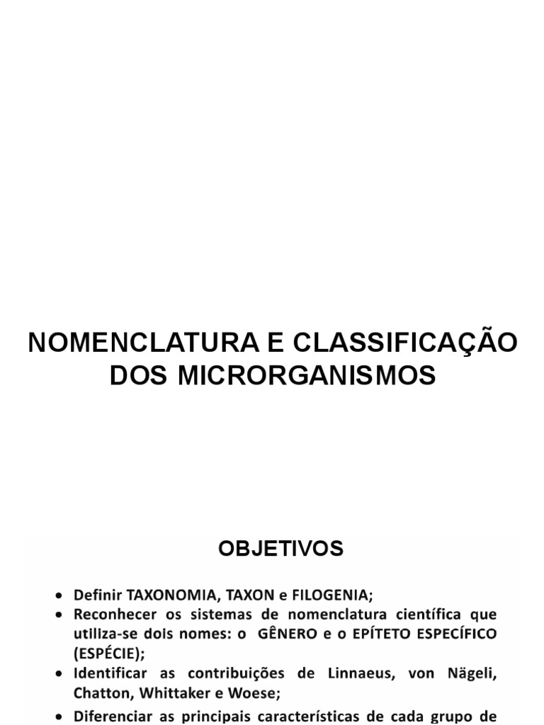 Classificação e Nomenclatura de Microrganismos | PDF | Microrganismo ...