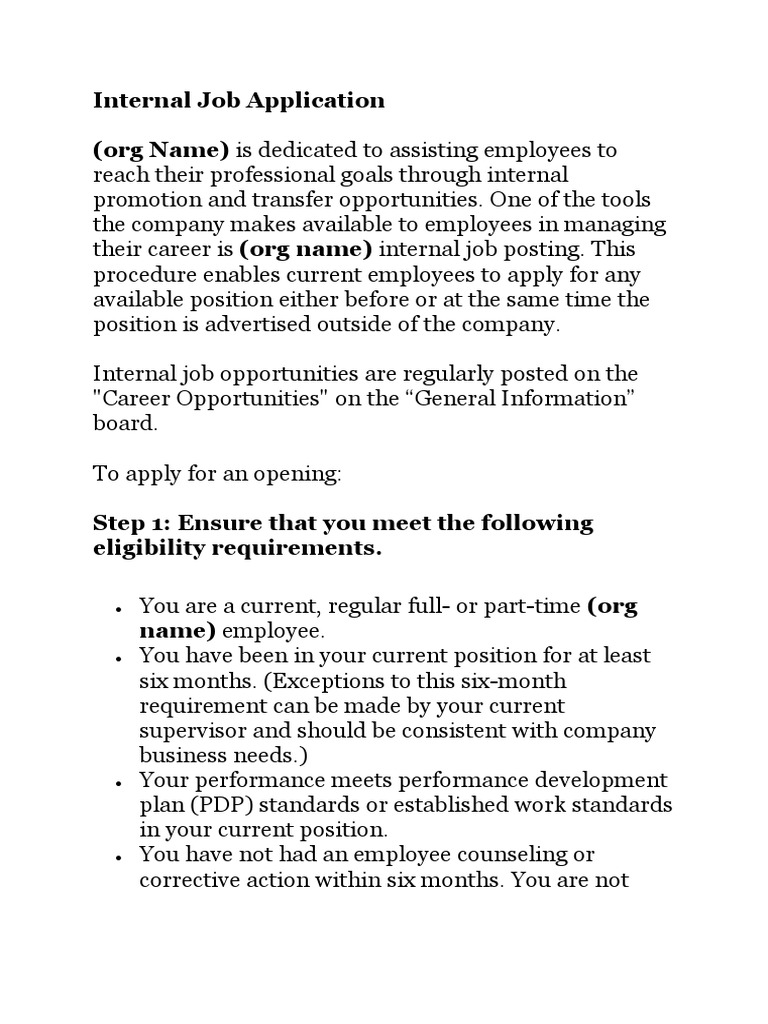 Internal Job Application (Org Name) Is Dedicated To Assisting Employees ...