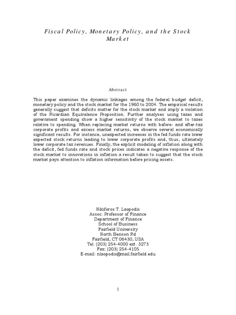 Fiscal Policy, Monetary Policy, and The Stock Market | PDF
