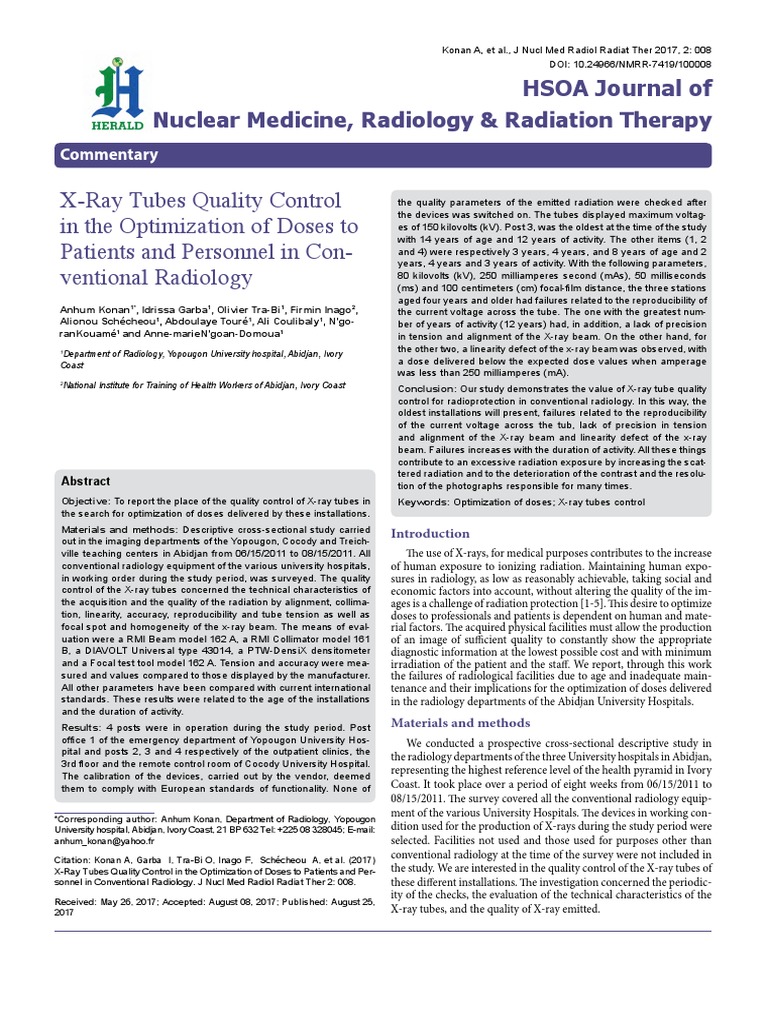 X Ray Tubes Quality Control in The Optimization of Doses To Patients ...