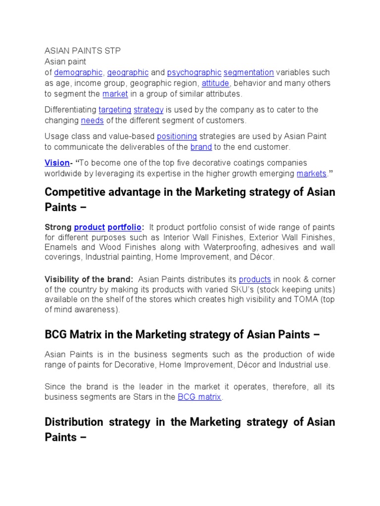 Competitive Advantage in The Marketing Strategy of Asian Paints | PDF ...