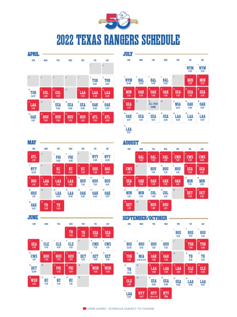 2022 Texas Rangers Game Schedule | PDF
