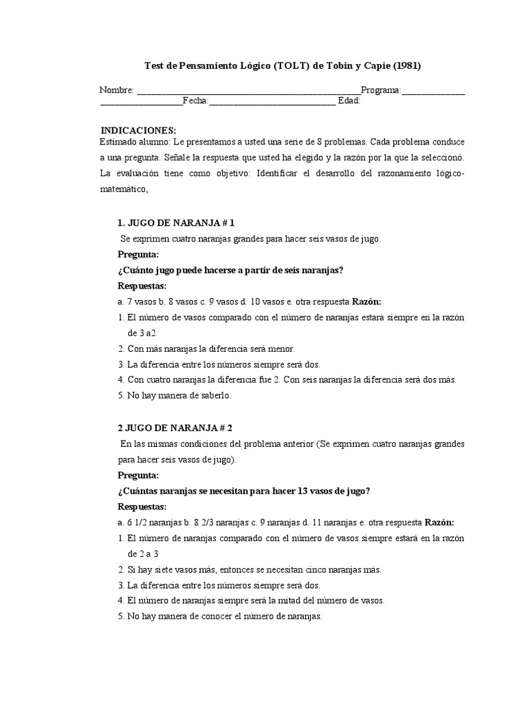 Test de Razonamiento Lógico (TOLT) | PDF