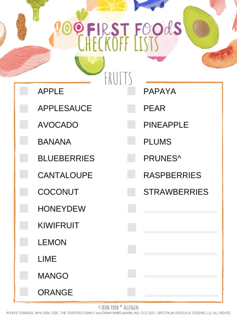101 Foods Checklist for Babies | PDF | Foods | Fruit