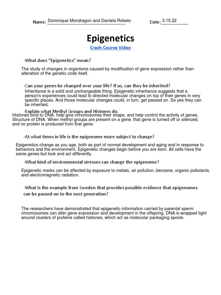 Epigenetics: Crash Course Video | PDF