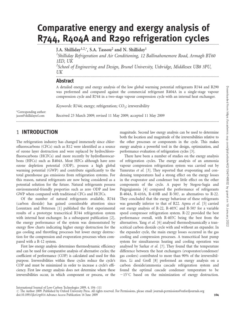 Comparison Study R744 R404A R290 Energy and Exergy Analysis | PDF ...