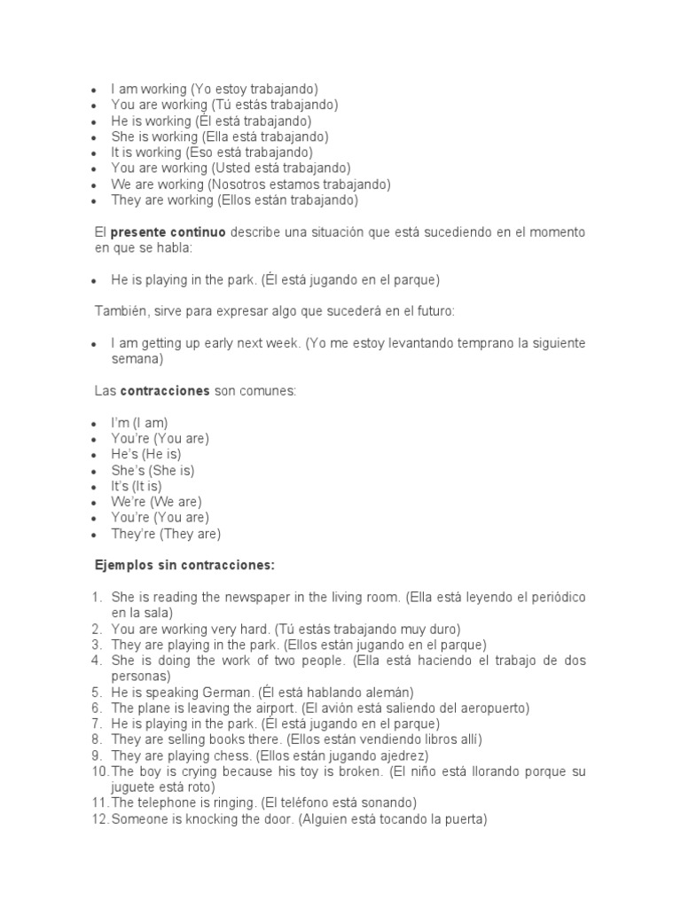 Presente continuo en inglés: Ejemplos de oraciones con I am, you are ...
