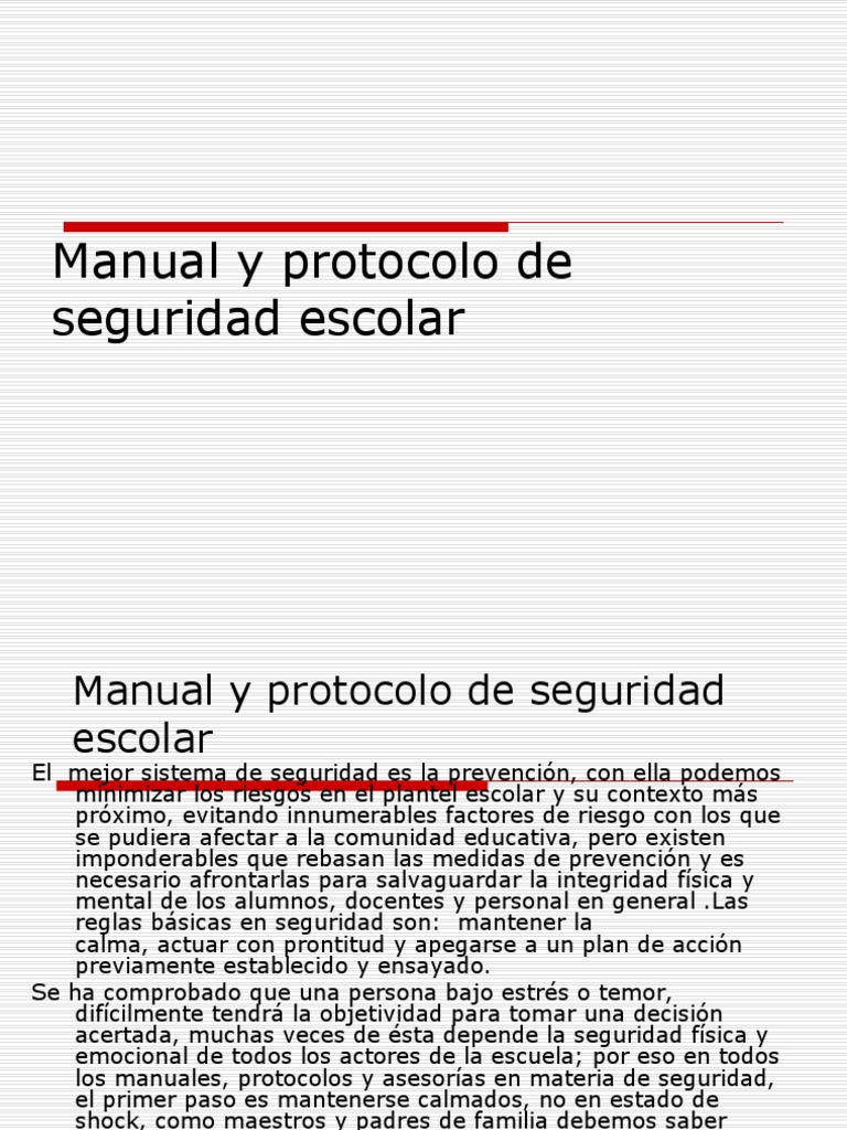 Presentacion Manual y Protocolo de Seguridad Escolar | PDF