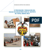 Plan de Prevencion y Reduccion Del Riesgo de Desastres Para El Distrito de Tupac Amaru Inca