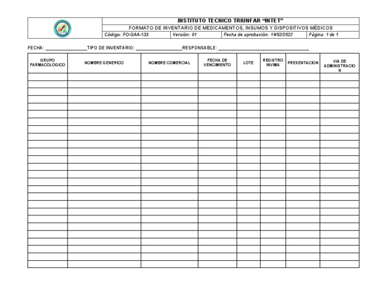 FORMATO DE INVENTARIO DE MEDICAMENTOS Por Grupos | PDF