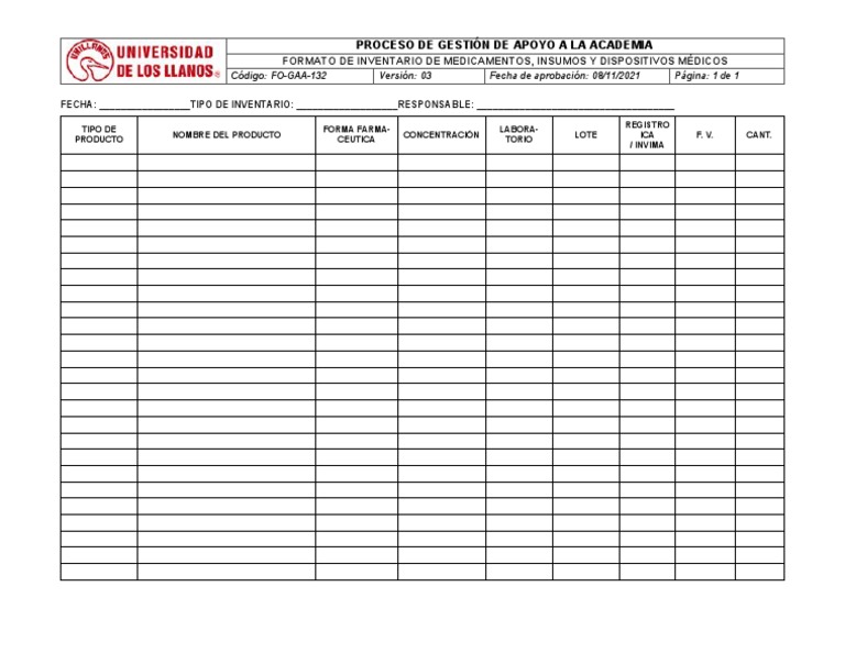 Formato de Inventario de Medicamentos | PDF