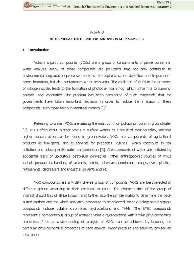 C39.2 Determination of Volatile Organic Compounds | PDF | Volatile ...