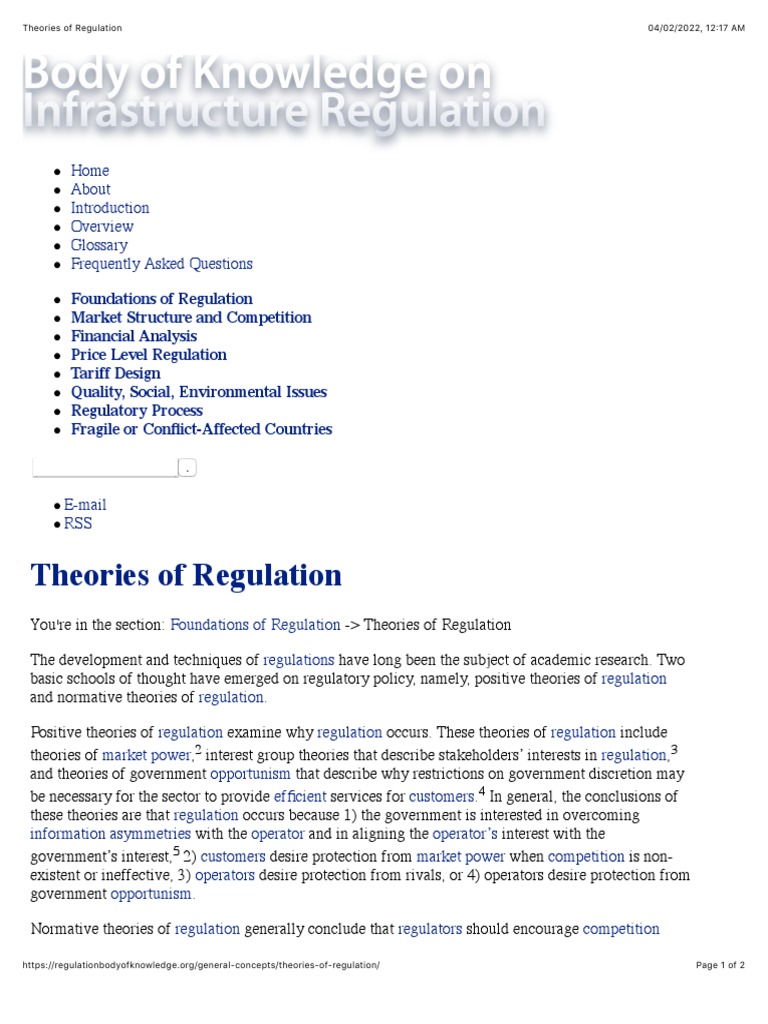 Theories of Regulation PDF Regulation Market (Economics)