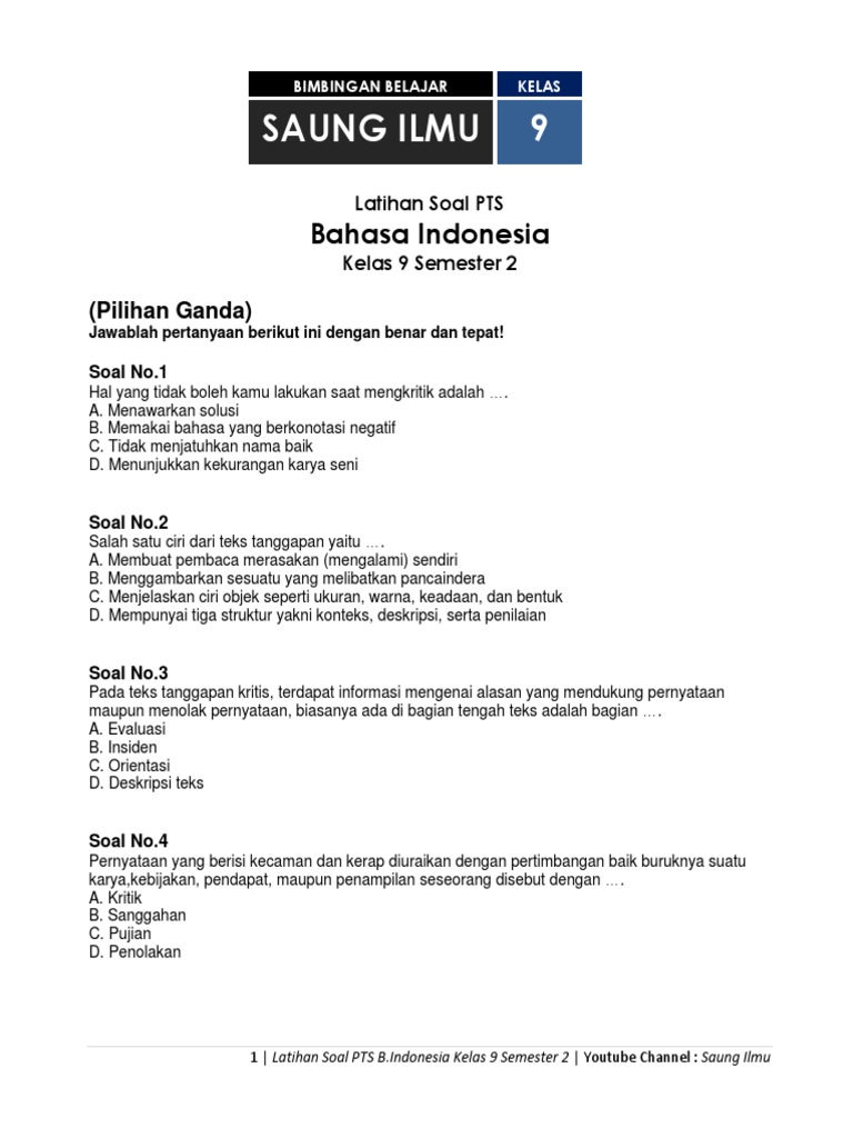 Soal PTS Bahasa Indonesia Kelas 9 Semester 2 | PDF