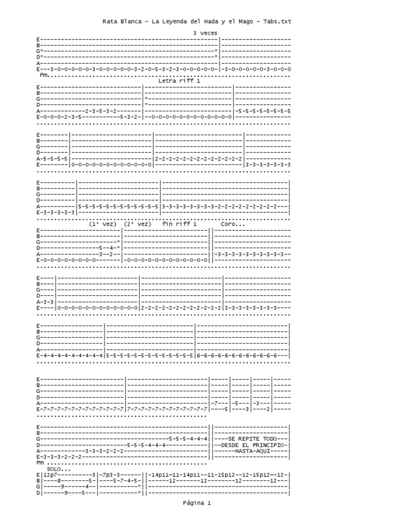 Rata Blanca - La Leyenda Del Hada y El Mago - Tabs | PDF | La música ...