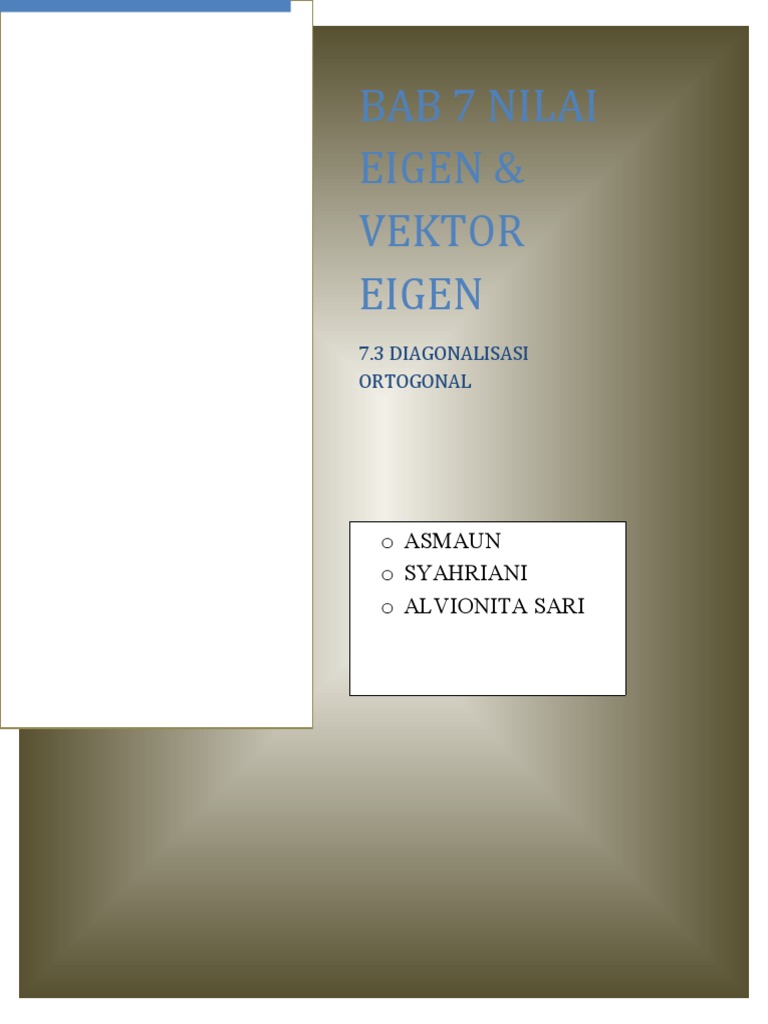 Diagonalisasi Ortogonal Matriks 3x3 | PDF