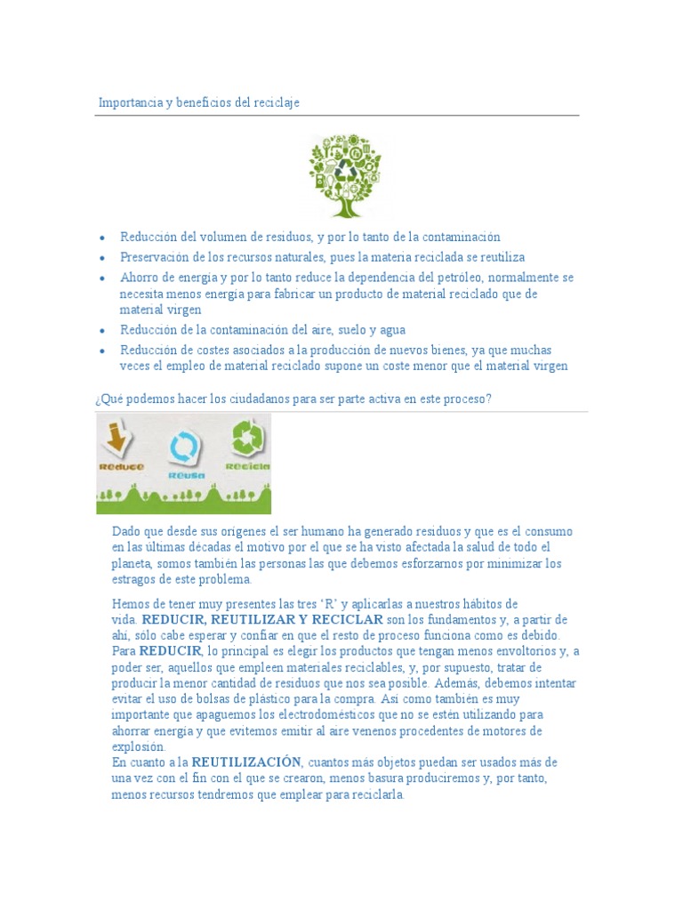 Importancia y Beneficios Del Reciclaje | PDF | Reciclaje | Residuos