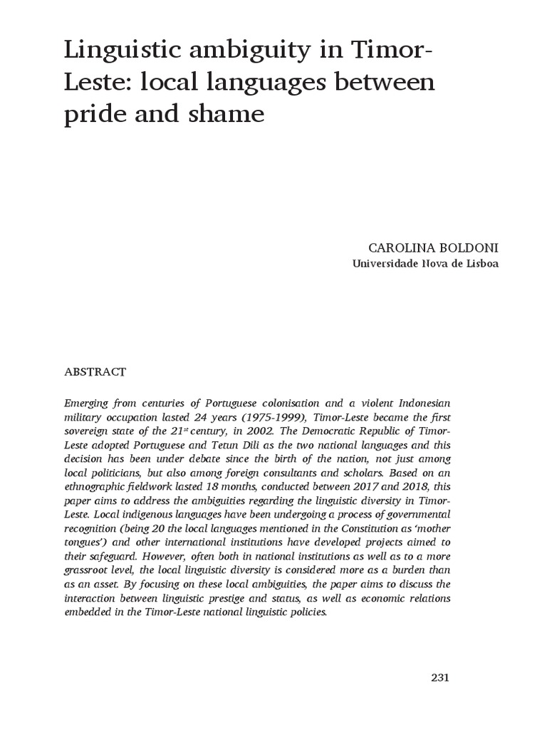 Linguistic Ambiguity in Timor - Leste - Local Languages Between Pride ...