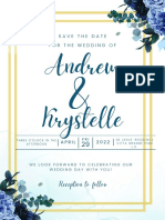 Blue Minimalist Aesthetic Wedding Invitation With Floral Watercolor