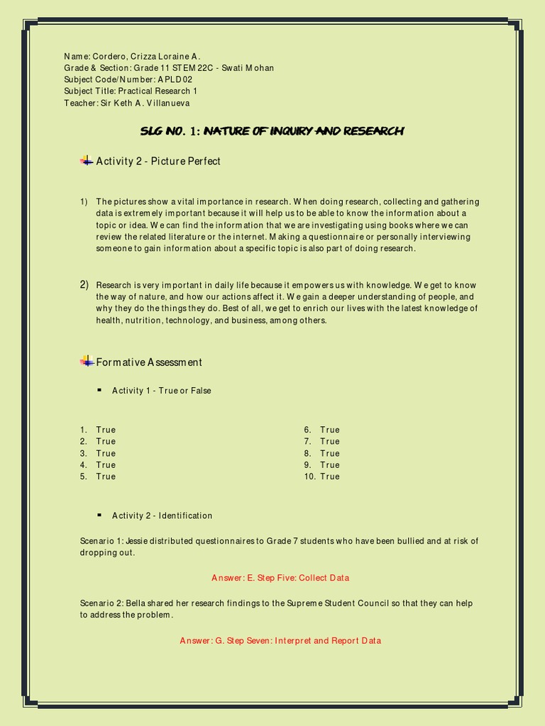 Practical Research 1: Activity Insights | PDF | Cognition | Cognitive ...