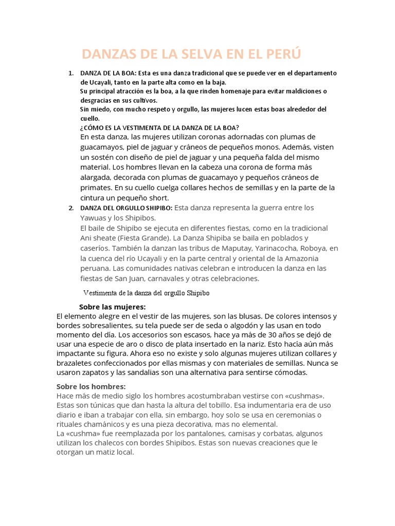 Danzas Tradicionales De La Selva Peruana Pdf Ropa Bailes 