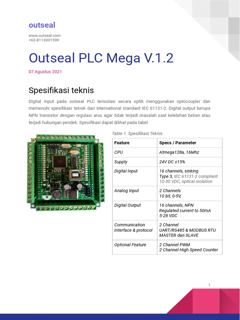 Spesifikasi Outseal PLC Mega V.1.2 | PDF
