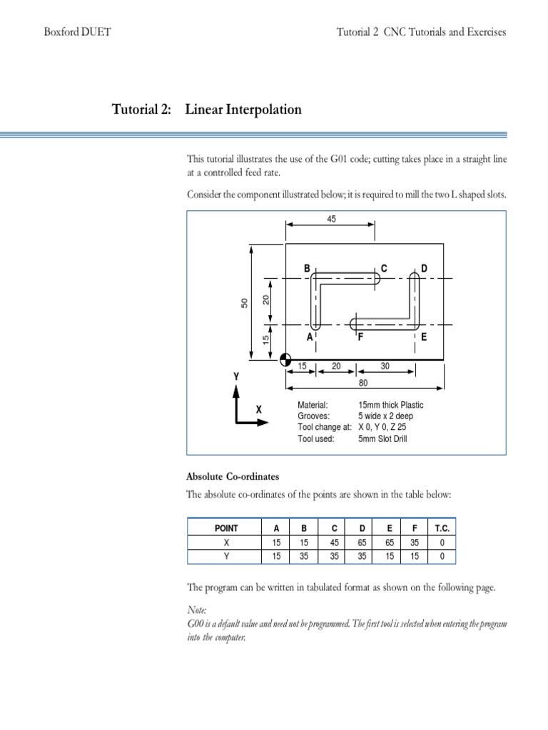 Tutorial 2 Linear Interpolation CNC Tutorials and Exercises Boxford