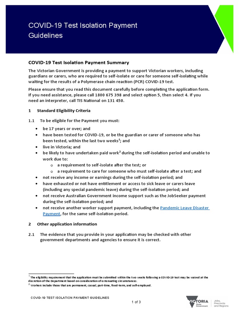 Guidelines for the COVID19 Test Isolation Payment in Victoria PDF