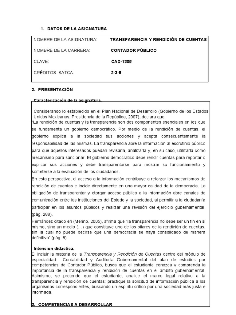 Transparencia y Rendicion de Cuentas PROGRAMA | PDF | Responsabilidad ...