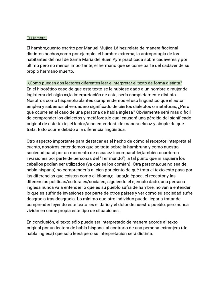 Ensayo El Hambre De Manuel Mujica Láinez Pdf