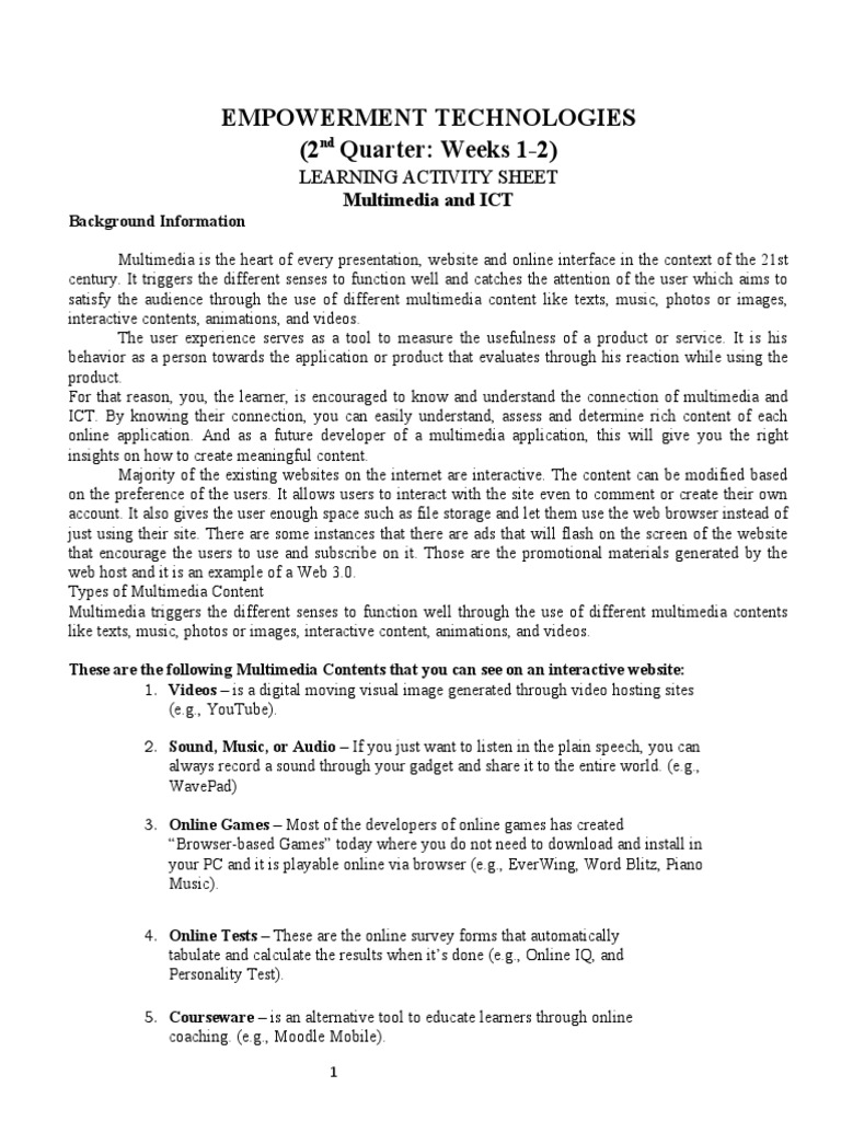 Multimedia and ICT Learning Activities | PDF | Multimedia | Websites