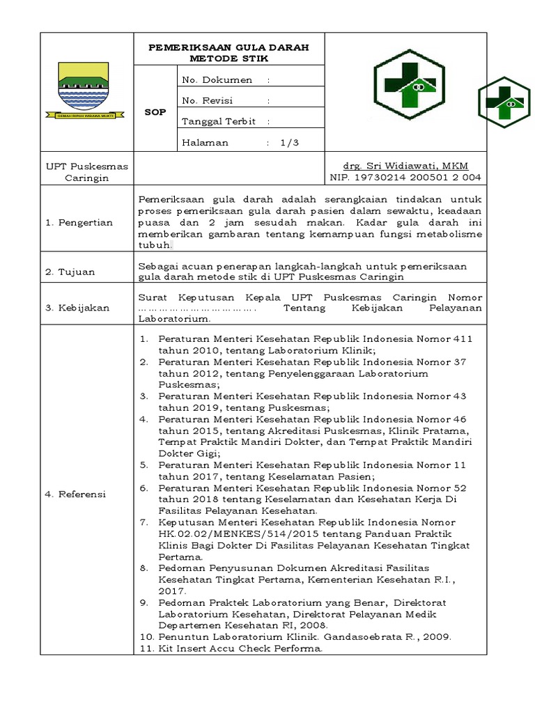 1 Sop Pemeriksaan Gula Darah Metode Stik | PDF